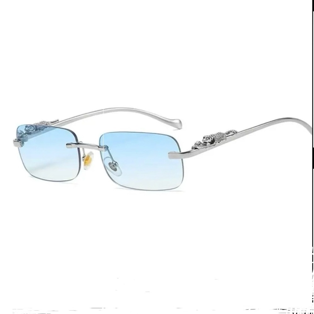 New Stylish Blue Gradient Rimless Unisex Sunglasses Silver Frame